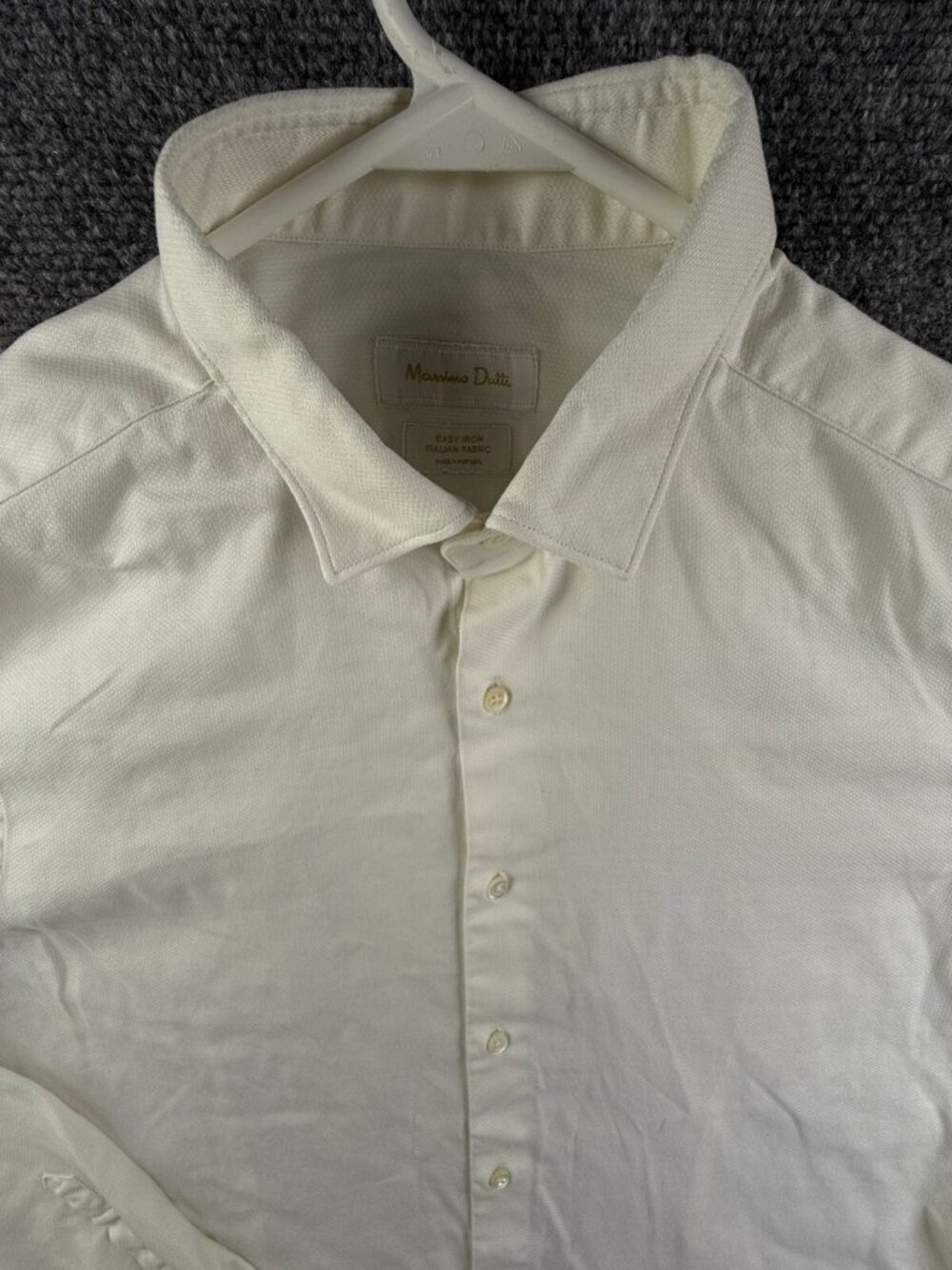 Massimo Dutti Size 17 Men White Long Sleeve Button Up Shirt Easy Iron Portugal
